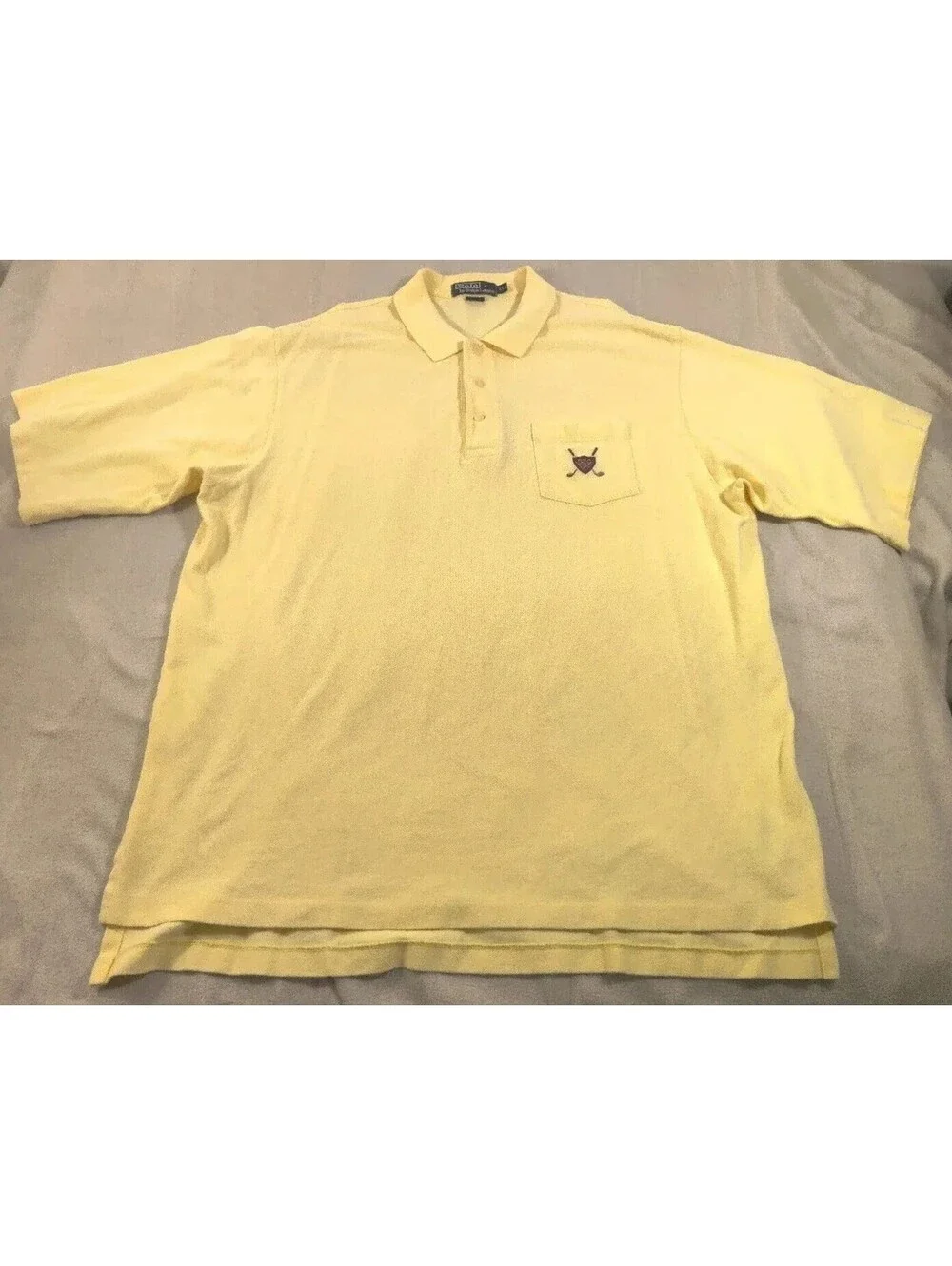 Polo Ralph Lauren Shirt Mens XXL Vintage Yellow Pastel Golf Club Crest Cotton
